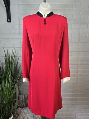 Vintage Hannah Hardy Red Long Sleeve Shift Dress with Contrast Trim